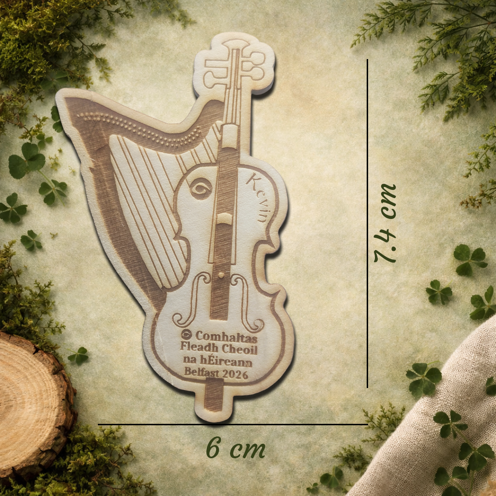 Personalised Comhaltas Fleadh Cheoil Belfast / Béal Feirste Harp & Fiddle Fridge Magnet