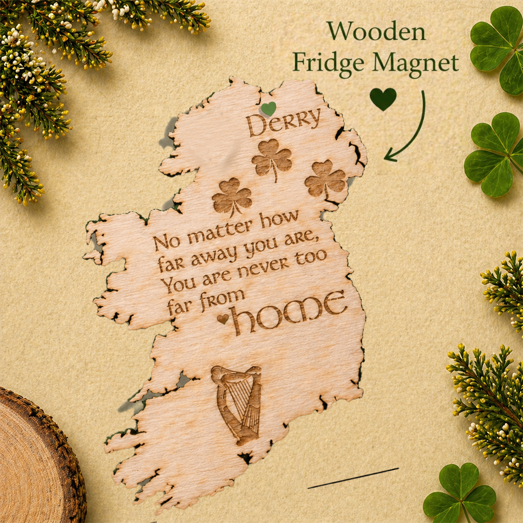 Irish Map Wooden Fridge Magnet – “Home” Irish Blessing