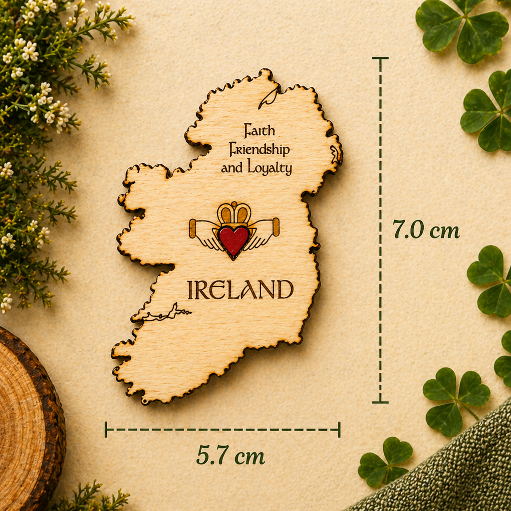 Ireland map wooden fridge magnet dimensions 7 cm by 5.7 cm size guide