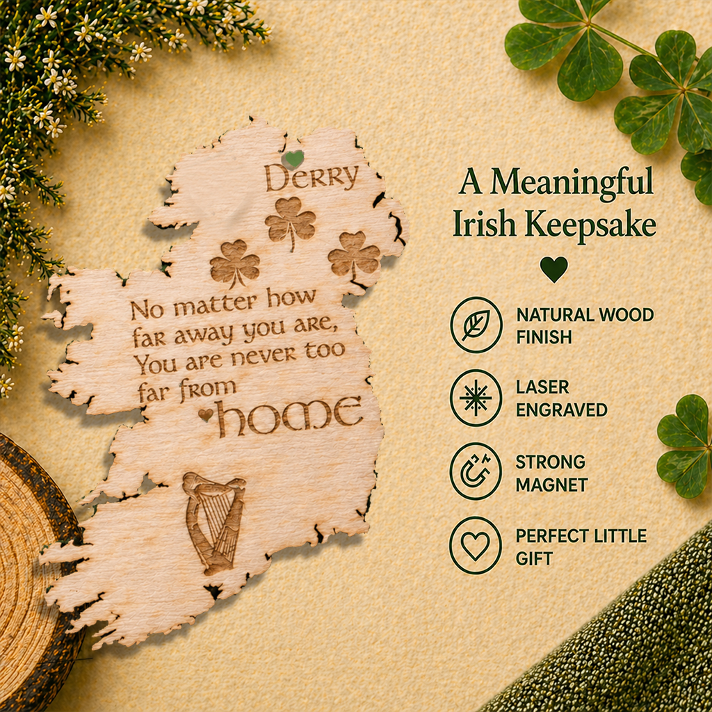 Irish Map Wooden Fridge Magnet – “Home” Irish Blessing