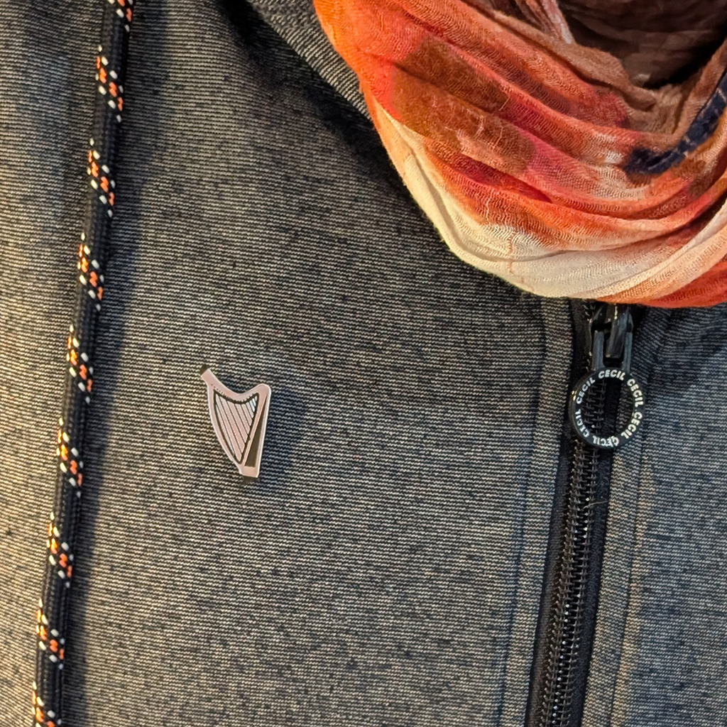 Laser Engraved Harp Pin – Irish Heritage in Wood & Brushed Gold/Silver acrylic