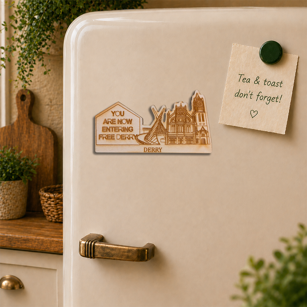 Derry Wooden Fridge Magnet – Free Derry Sign